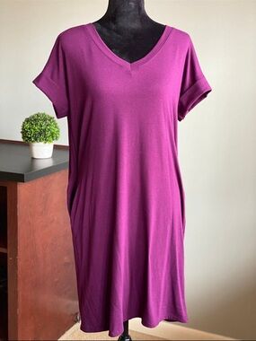 Deep Plum V-Neck Tee Dress